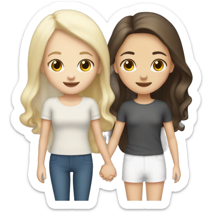 one tall white blonde girl and one white short brunette girl in love holding hands sticker