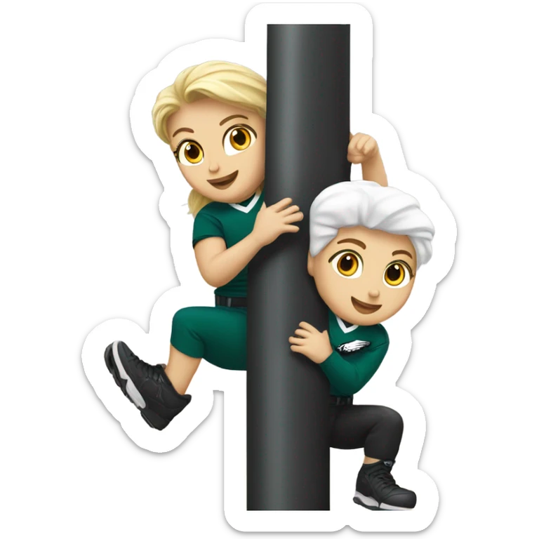Brunette female and blonde white male who are both eagles fan climbing up a pole sticker