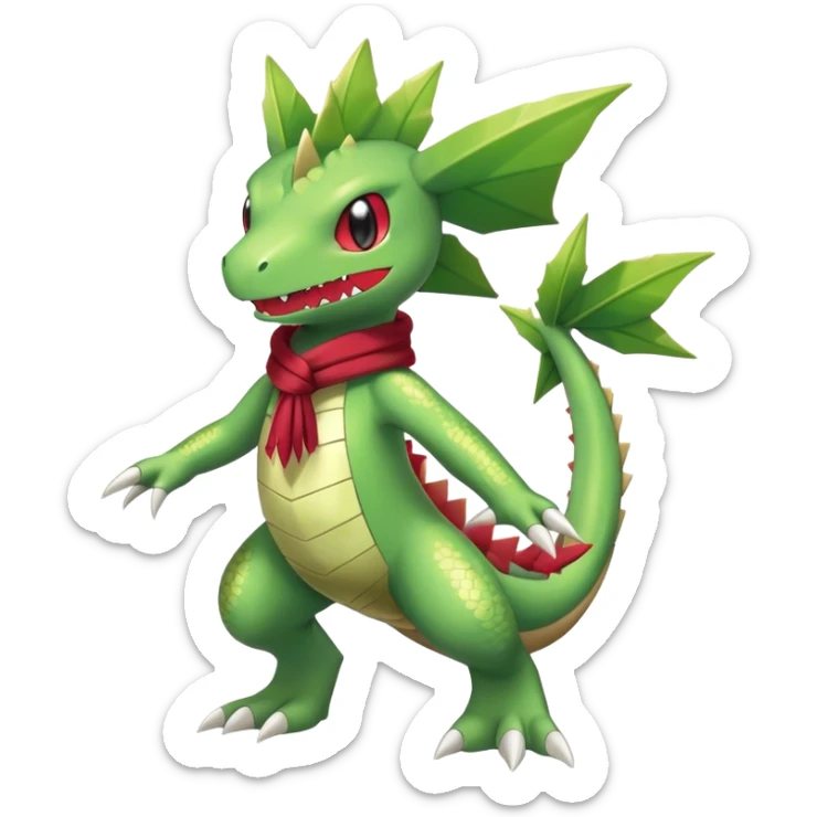 Shiny Cool Sparkly Cute Flygon-Tyranitar-Fakemon-hybrid-fusion with a scarf full body sticker