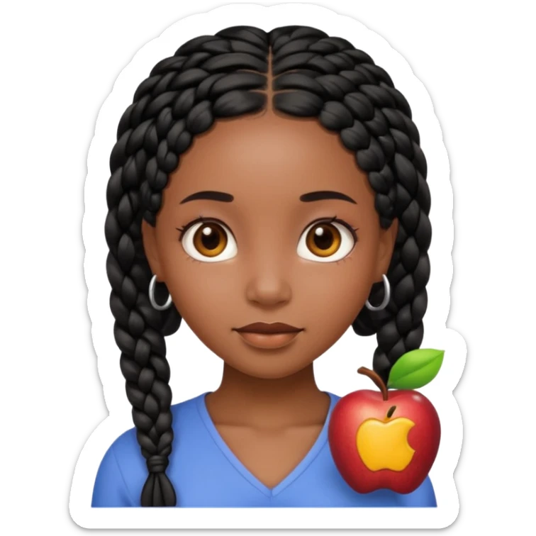 beautiful black girl with black braids and brown eyes, face only, high-quality Apple emoji style sticker