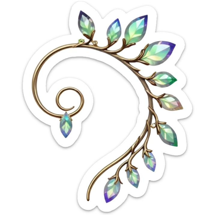 Elvish Druidic natural realistic iridescent fae shiny sparkly translucent diaphanous ear climber ear cuff ear piece apparel sticker