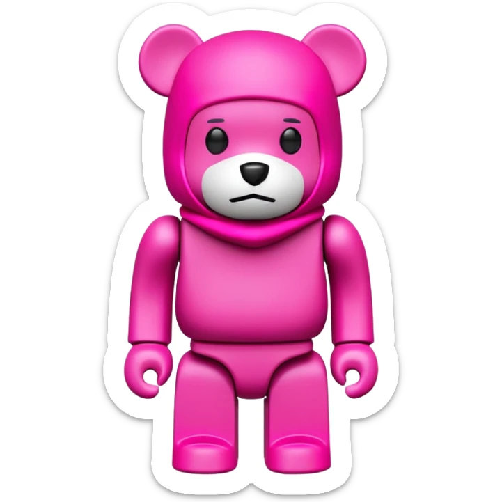 bearbrick toy figure wearing a bright pink balaclava, blocky bear collectible toy sticker