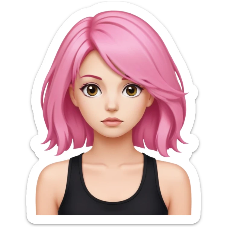 woman with pink blow out hair in a black tank top sticker