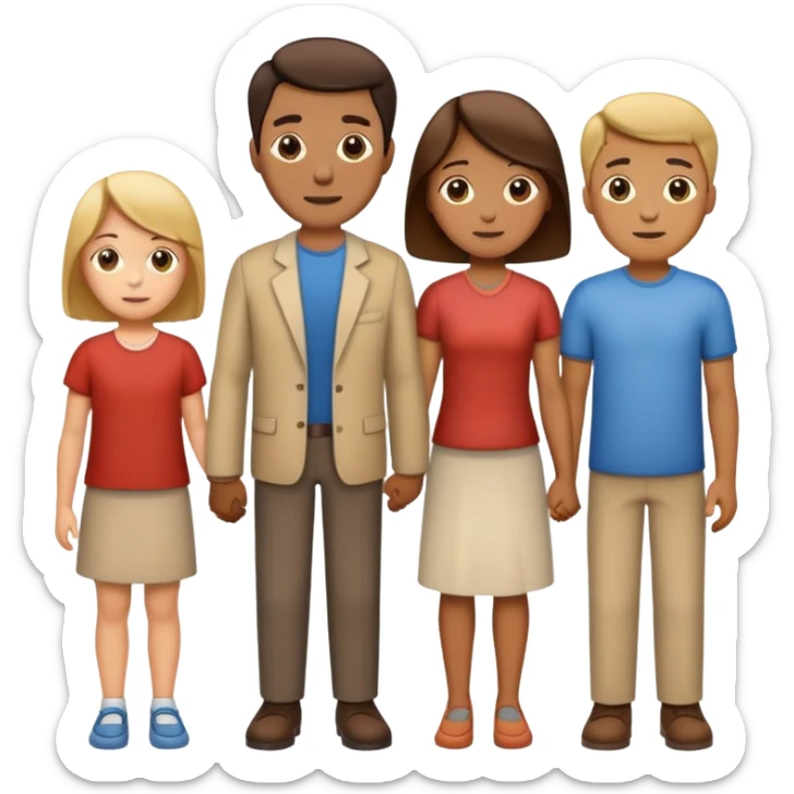 family with one mother, one father, two boys and one girl standing together sticker