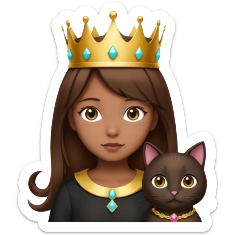  black cat kawaii brown hair girl with crown sticker
