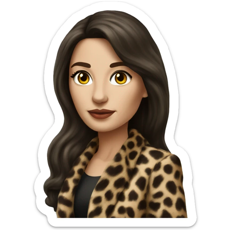 Beautiful realistic brunette long hair mob wife with leopard coat no smile  sticker