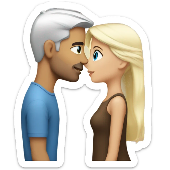 Blue eyed blonde man kissing a brown eyed girl with silver hair  sticker