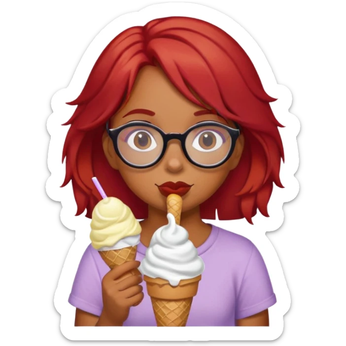 a brown girl with glasses and ice cream and red hair  sticker
