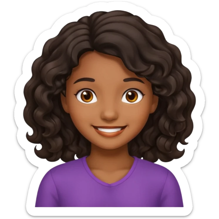 Black, wavy hair, brown skin, filipina defaulr emoji girl sticker