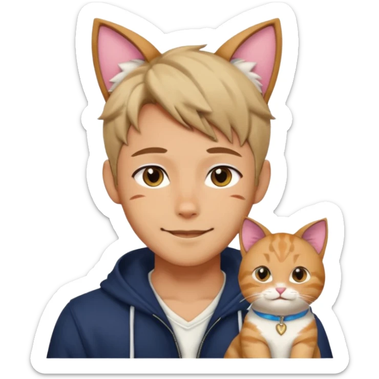 Cute Sexy Korean Japanese Handsome Attractive Romantic Shoujo-Anime-style gentleMan with cat ears   sticker