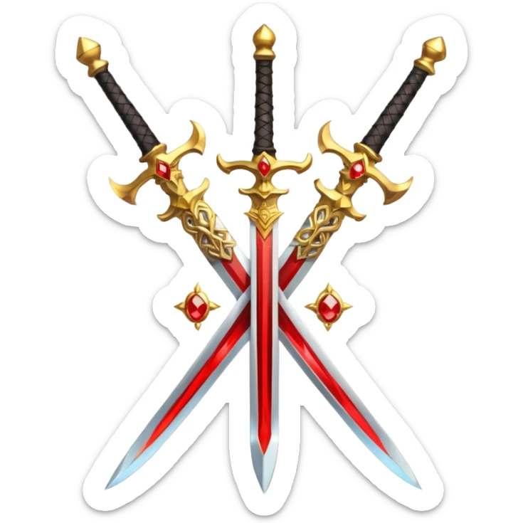 Golden fiery royal two crossed swrods with red gem and golden blade sticker