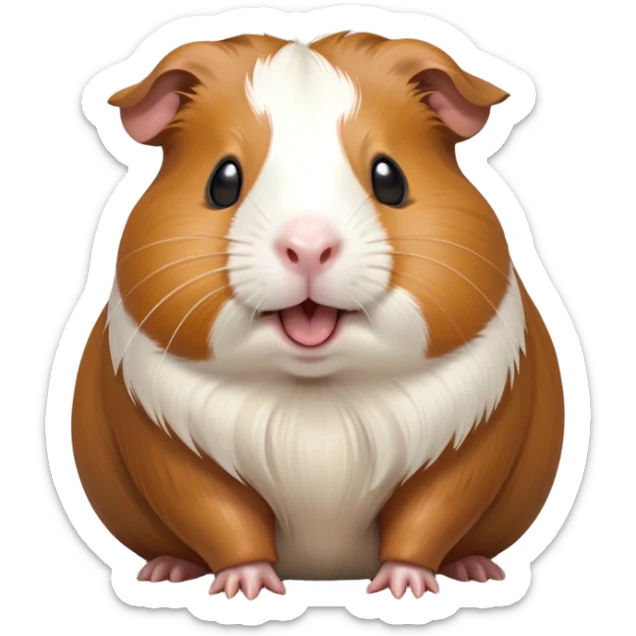 Cinematic Cute Yawning Brown and White Banded Guinea Pig Portrait Emoji, Head tilted slightly with a dramatic, wide-open yawn, revealing a soft, banded fur of brown and white with tiny, droopy ears, round dark eyes barely open in drowsy contentment, Simplified yet irresistibly adorable features, highly detailed, glowing with a soft, cozy glow, high shine, relaxed yet expressive, stylized with a touch of whimsy, bright and endearing, soft glowing outline, capturing the essence of a sleepy yet affectionate guinea pig, so drowsy it feels like it could stretch out of the screen and curl up for a nap! sticker