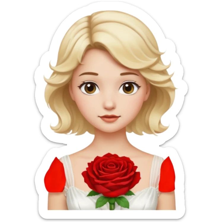 Bride with short wavy blonde hair, pink background and white silk chemise dress sticker