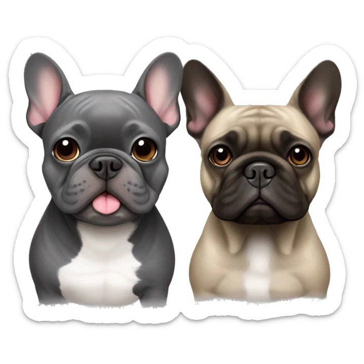 grey french bulldog alongside a dark brindle French bulldog, best friends sticker