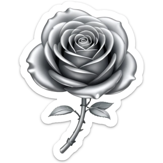 A rose emoji made of liquid silver metal minimalistic iOS emoji style, centered sticker
