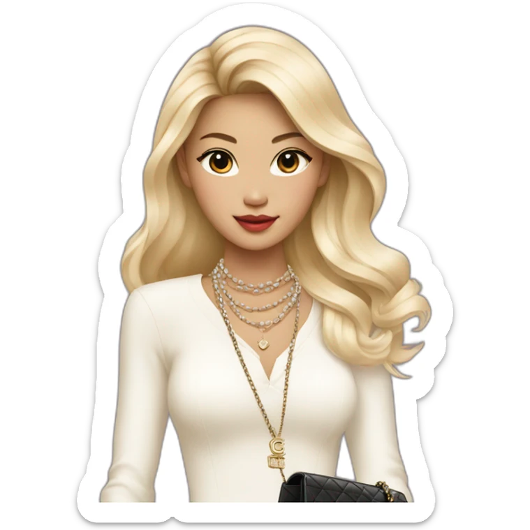 Blonde Chanel Asian Girl with Birkin bag and Chanel necklace sticker