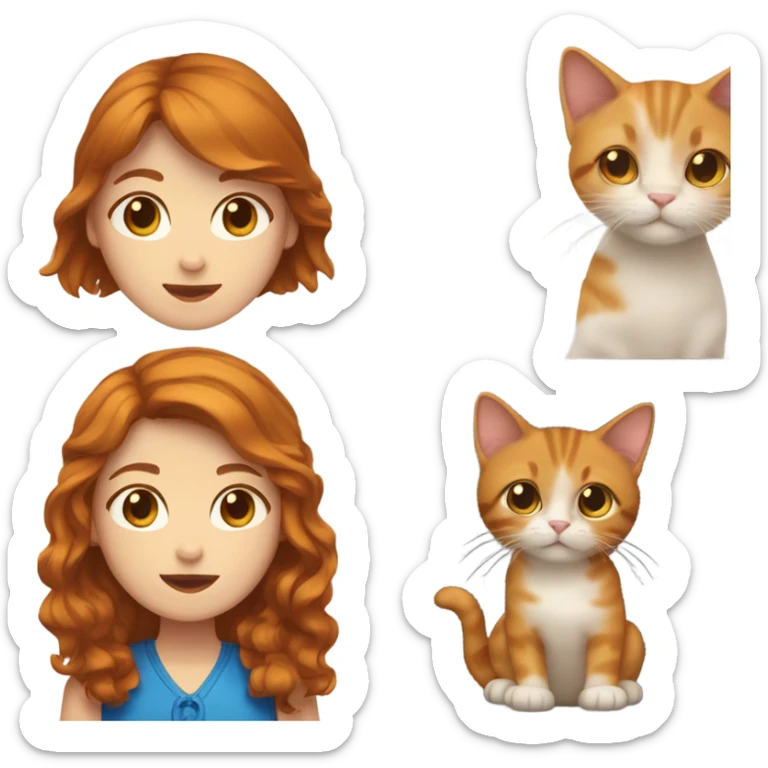 Girl with brown hair blue eyes with ginger maincoona cat sticker