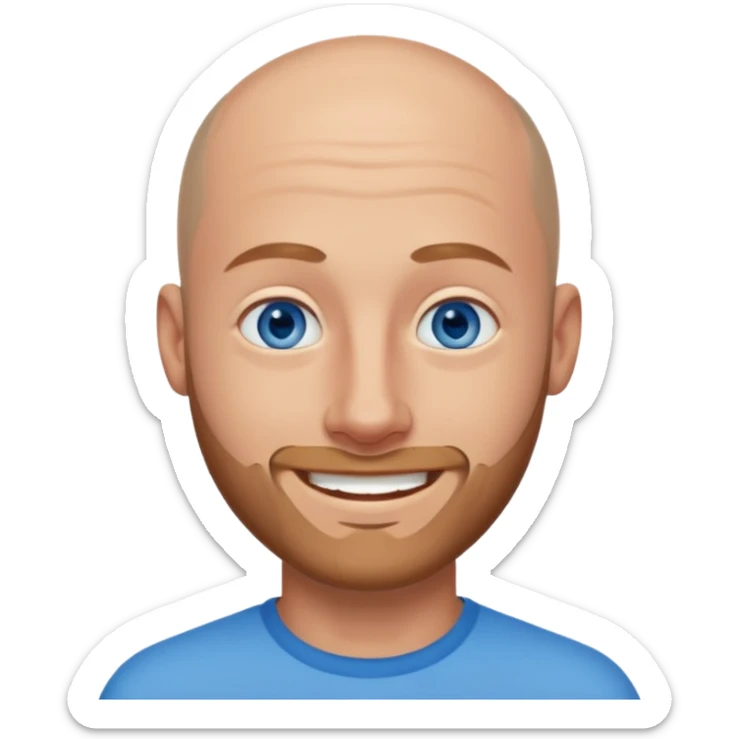 homme yeux bleus presque chauve et une barbe courte moins de chevaux et sourir sticker