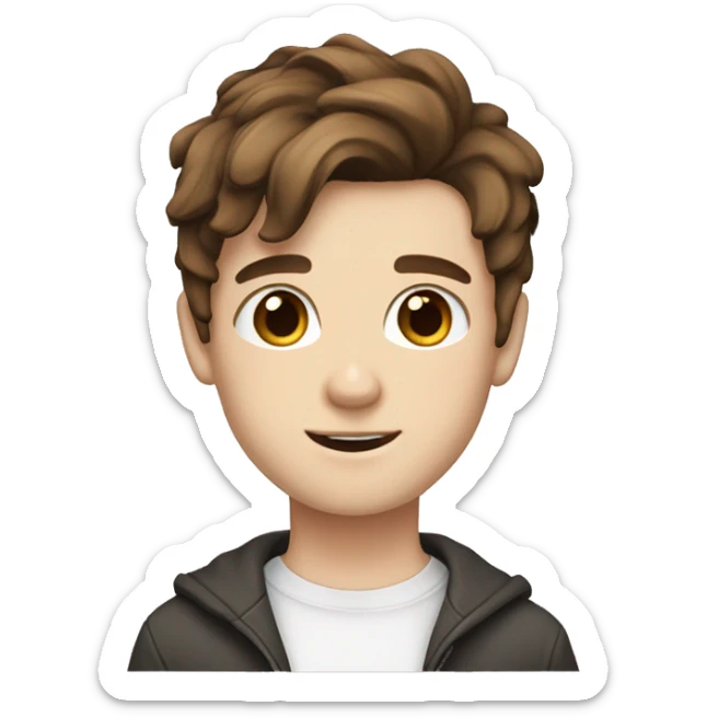 A cute boy with brown hair and brown eyes with white skin and a Taper fade and boy in hair sticker