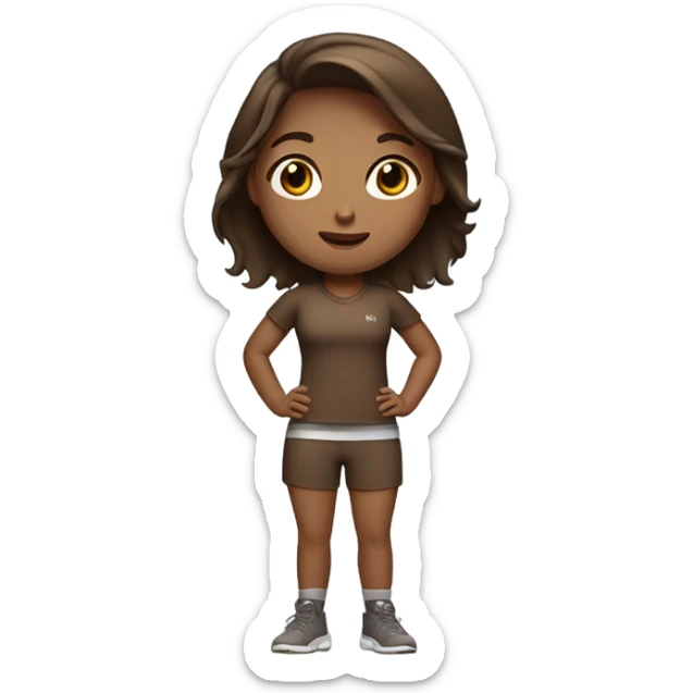 Slim Girl standing up in brown gym outfit with brown hair  sticker