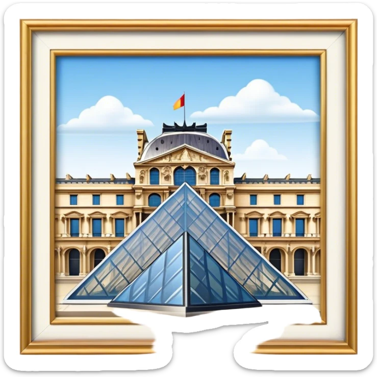 Cinematic Realistic Louvre Museum Landmark Emoji, depicted with the historic museum facade and glass pyramid rendered with lifelike detail and elegant, ambient lighting. sticker