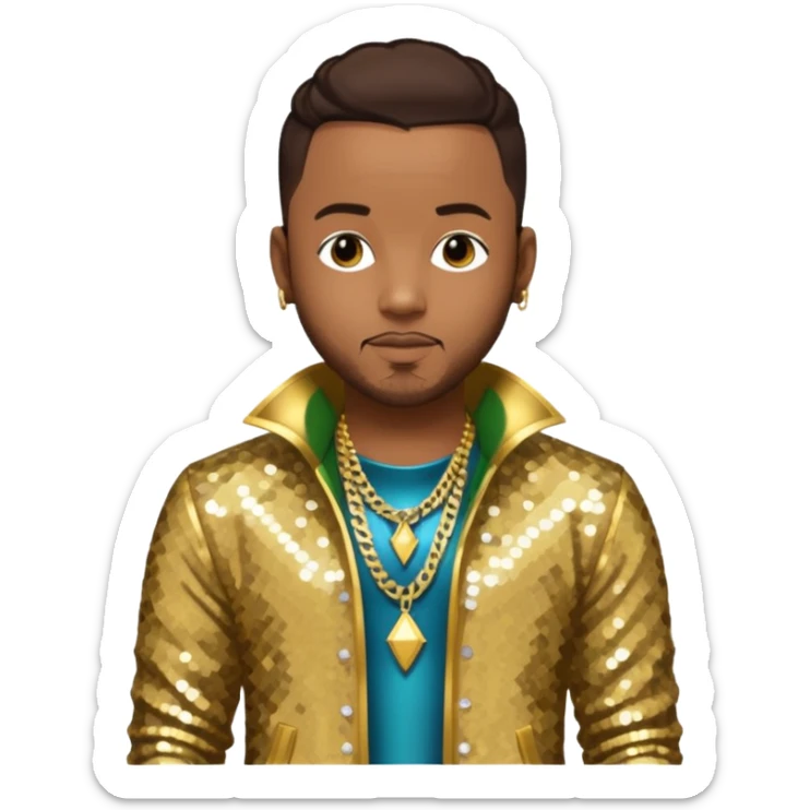 Pleasure P, R&B Singer from Pretty Ricky with dark brown hair, gold sequin outfit sticker