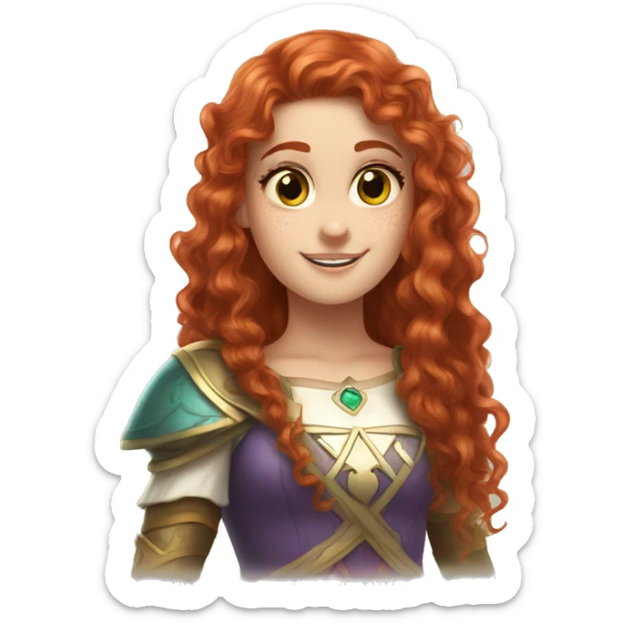 a white girl with long red curly hair and freckles, cosplaying Princess Zelda posing and smiling sticker