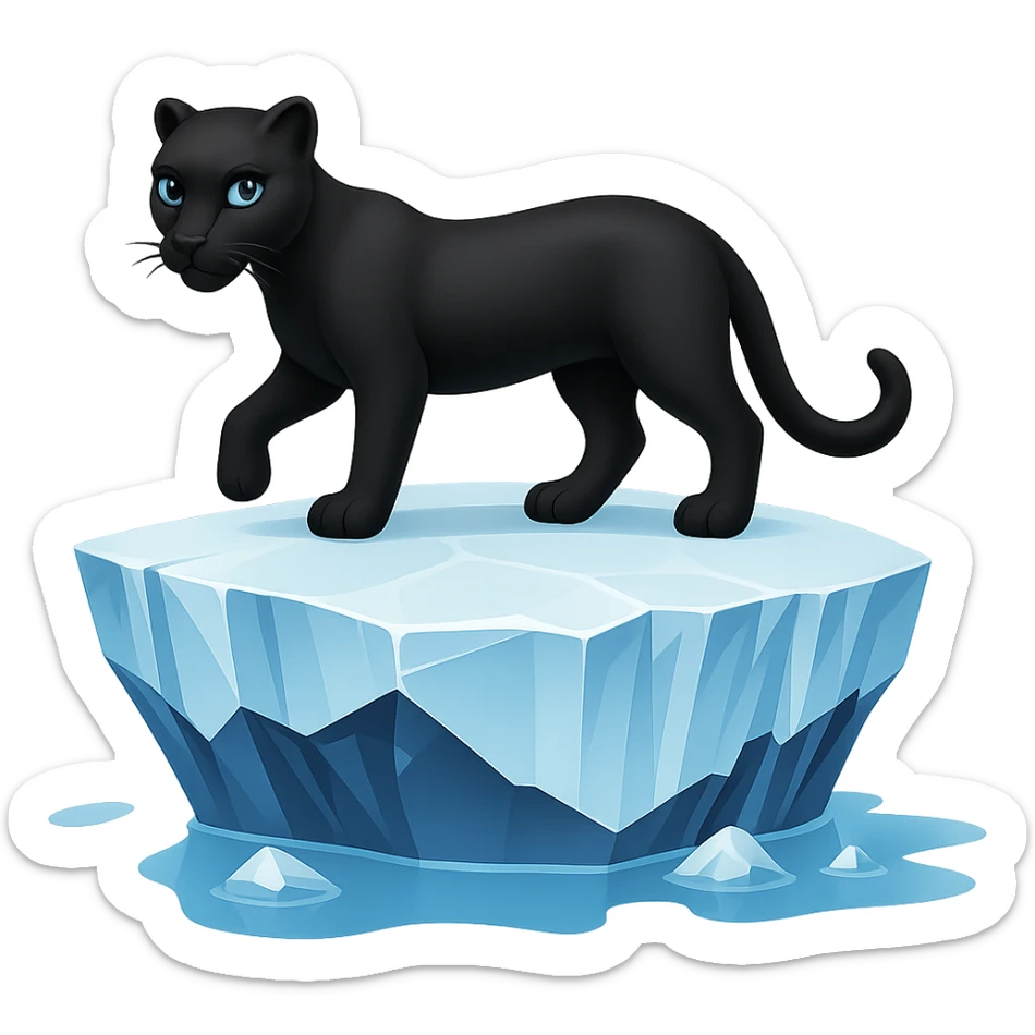 Make the black panther look feminine, keep it on an iceberg, in emoji style with no background. The style should resemble apple style emojis with concise details. sticker