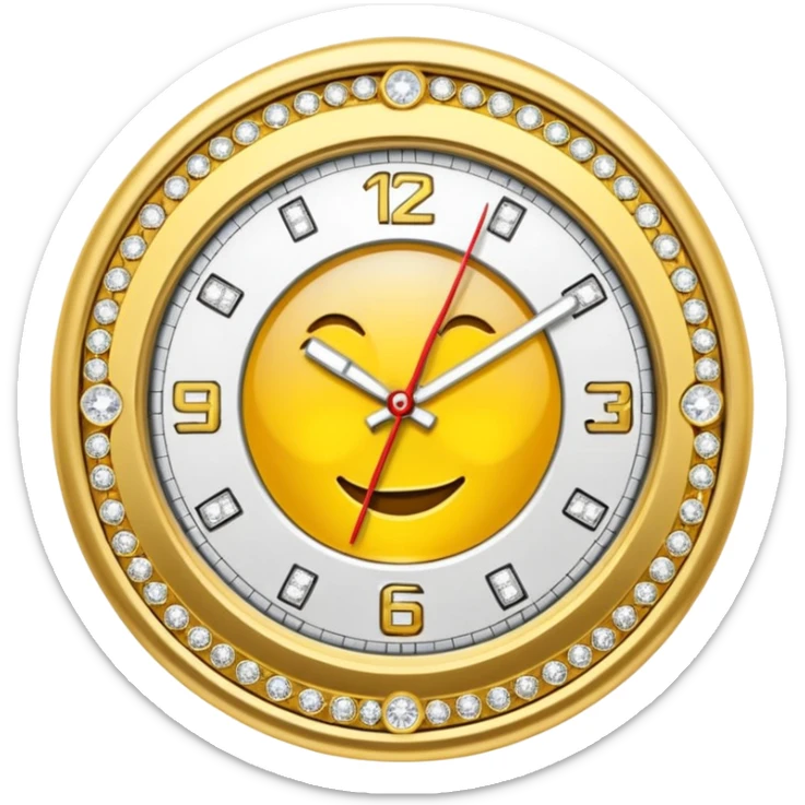 Crea un reloj de oro amarillo con muchos diamantes, sin la cara de fondo sticker