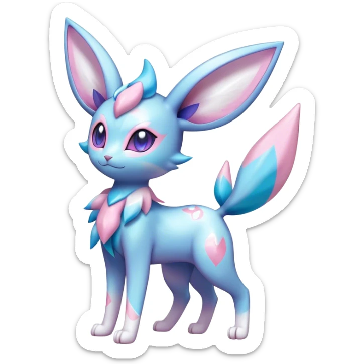Shiny Cool Sparkly Cute Ethereal Espeon-Sylveon-Glaceon-Fakemon-hybrid-fusion- full body sticker