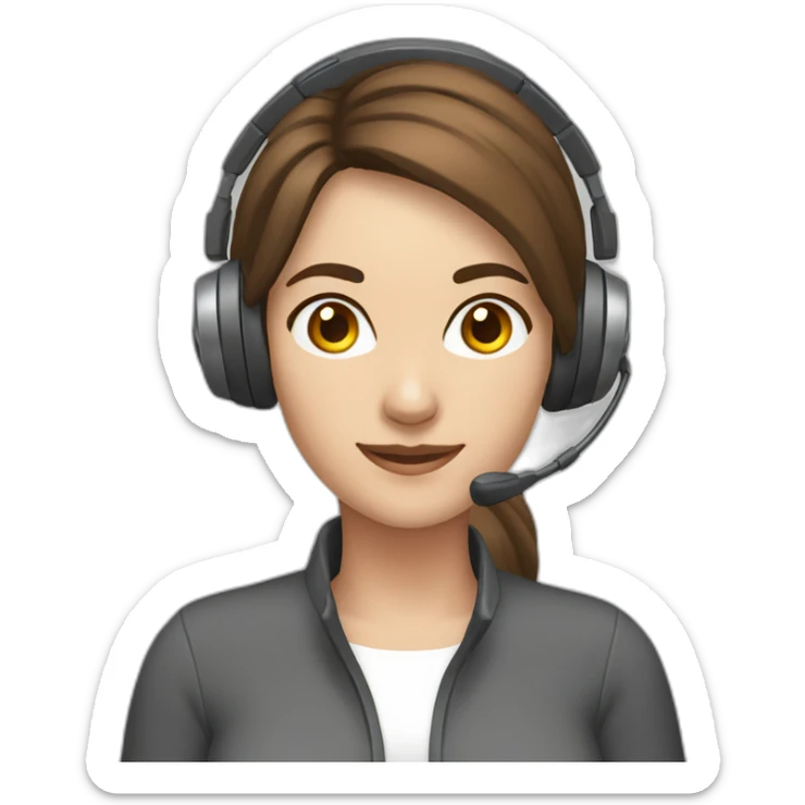 women wearing headset, aeg 55, no glasses, brown hair, gray eyes sticker