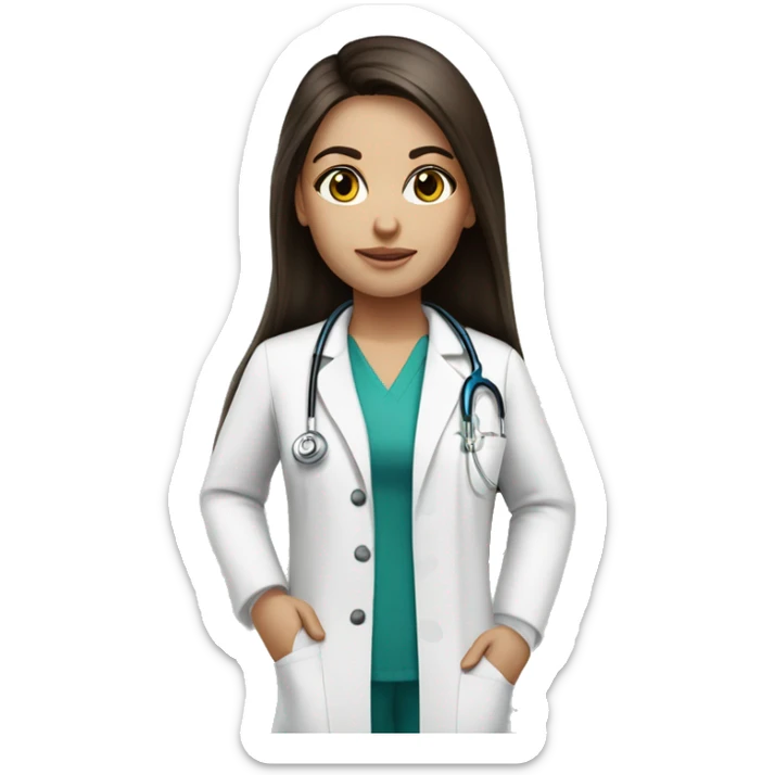 Pretty brunette long hair doctor, fair skin, black eyes sticker