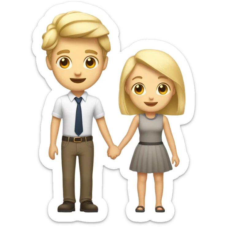 A blonde girl with short hair holding hands with a handsome tall blonde boy sticker