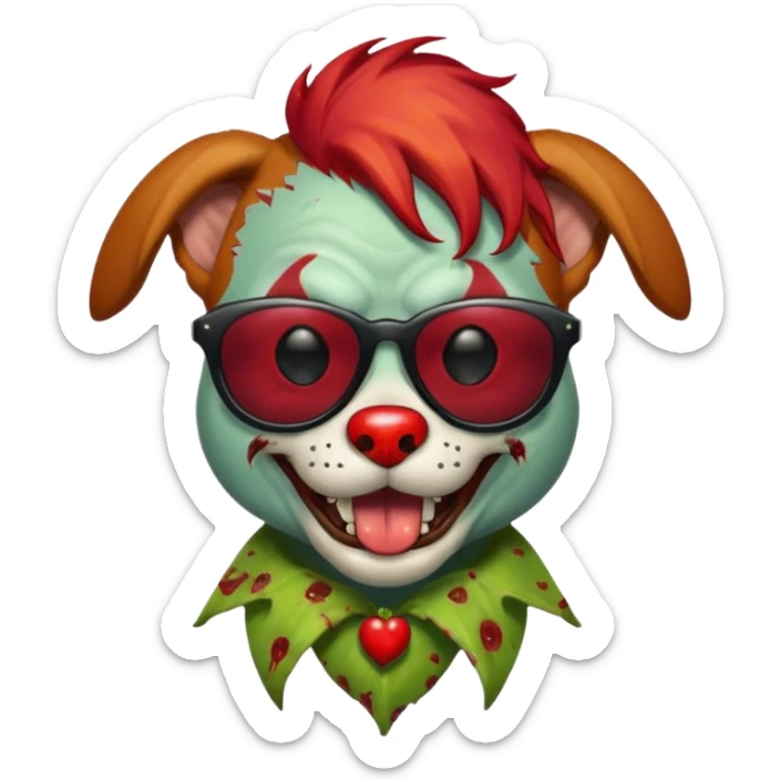 Zombie dog with sun glasses and red hair and joker nose hungry  sticker