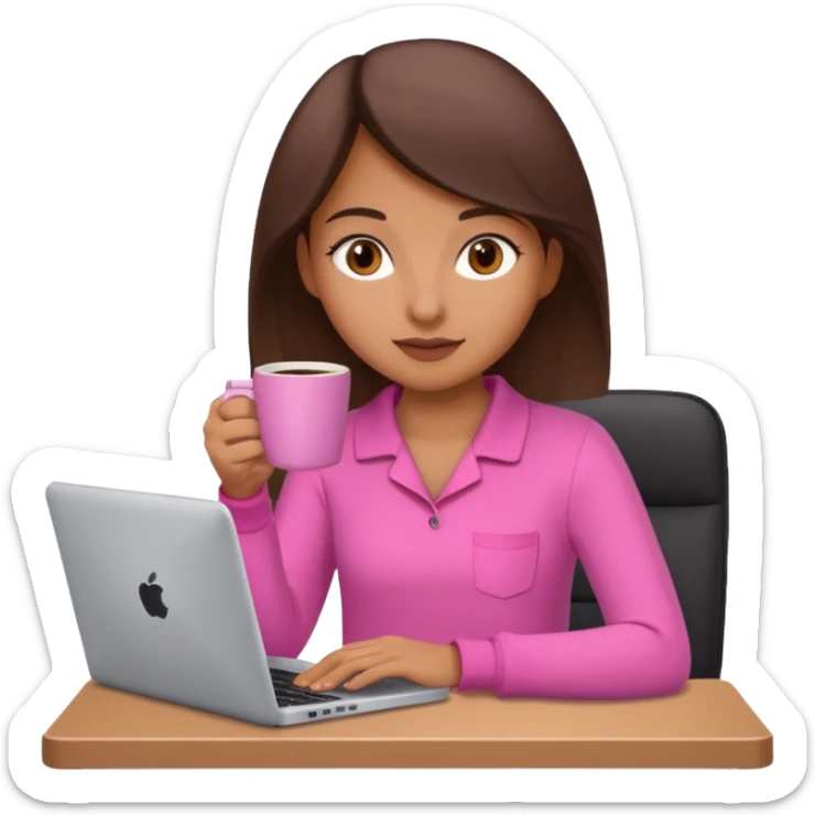 Make a girl with coffee in hands and computer: I am a marketing girl, give me pink vibes sticker