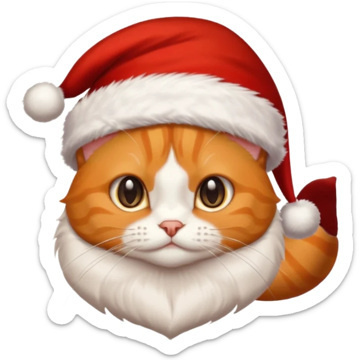 Make me a orange tabby cat with a white chin and a bit of white on the end of his tail with a Santa hat sticker