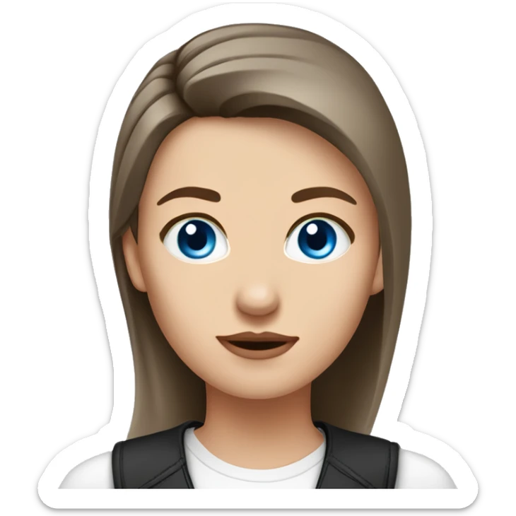 Slavic woman with blue eyes, eyes look up, fair skin, straight gradient medium length hair, eyes makeup, dressed in white T-shirt and office black jacket, one side of hair is tucked behind the ear. sticker