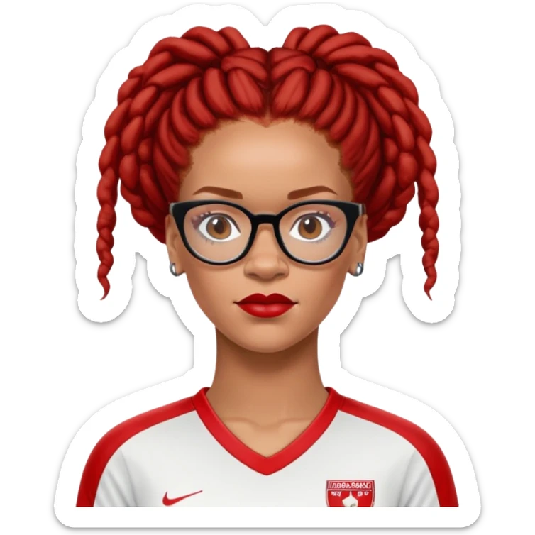 Rihanna freckles soccer mom updo dreadlocks island red and white jersey cool eyeglasses sticker