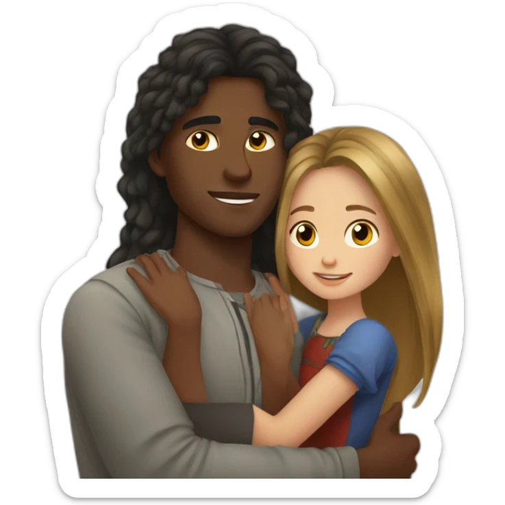 African young man hugging slavic girl with long hair sticker