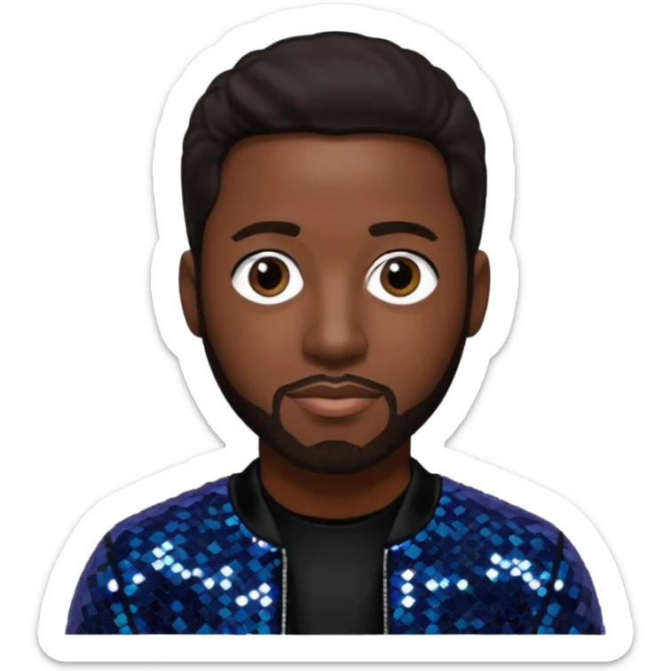 Michael McCary from Boyz II Men with dark brown hair, black sequin outfit sticker