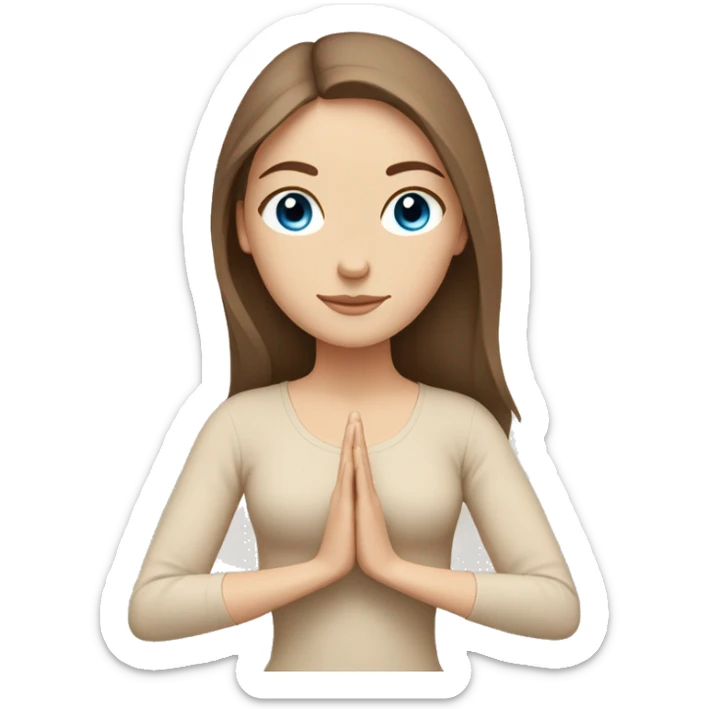 White Girl with brown hair blue eyes doing yoga in beige tones  sticker