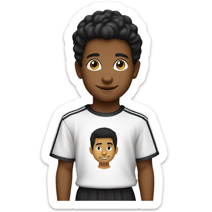 menino com  9 anos camiseta da adidas preta e branca cabelo preto e fone de ouvido preto cabelo liso e sosinho sticker