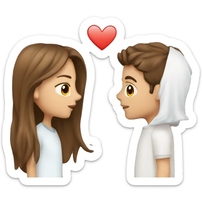 Girl with brown hair kissing guy with brown hair wearing white sticker