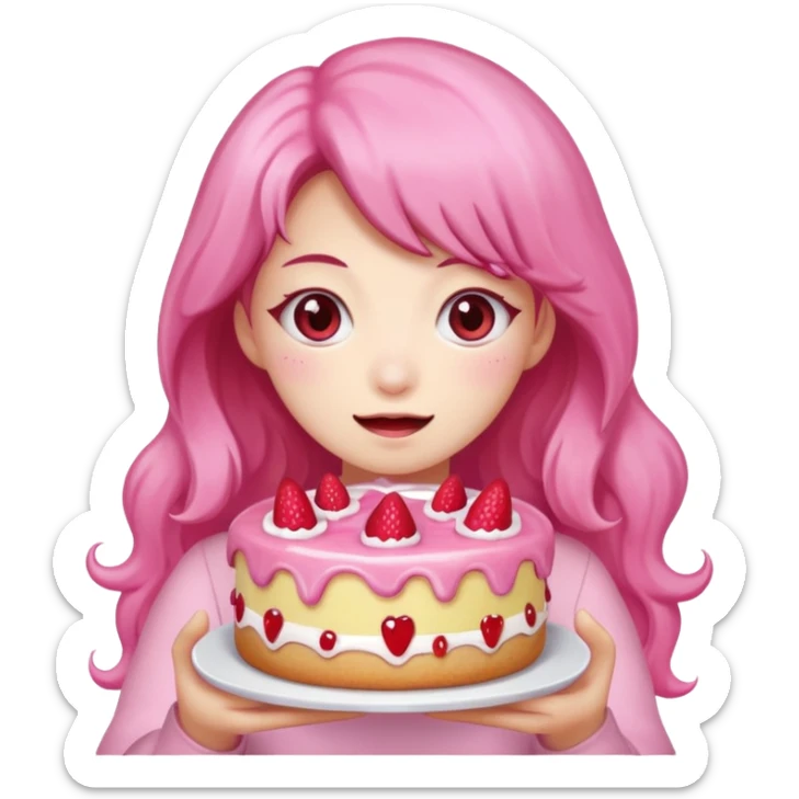 kawaii  woman holding pink runny gooey strawberry jam monster cake   sticker
