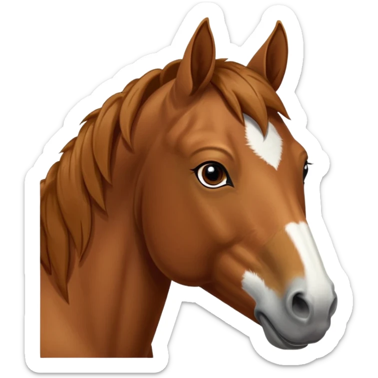 Head of a sorrel horse with a wide white blaze from his forehead, under his forelock, running down his face and under his muzzle, facing forward. White should go between nostrils and not on the side of the lips. sticker