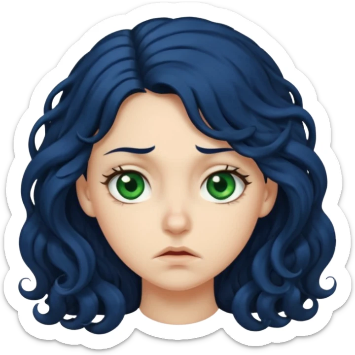 Girl with long  curly dark blue hair, green eyes, and very fair skin Disgusted sticker