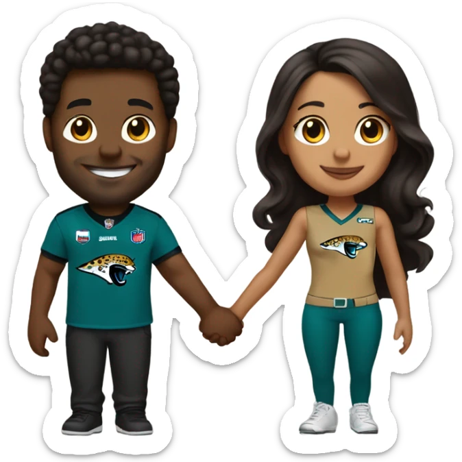 Brown guy and brown girl withJacksonville jaguars  clothes holding hands sticker