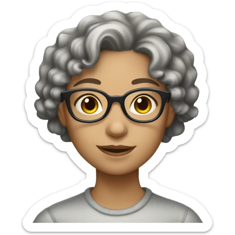 lightskin girl glasses brown eyes with short grey curly hair sticker