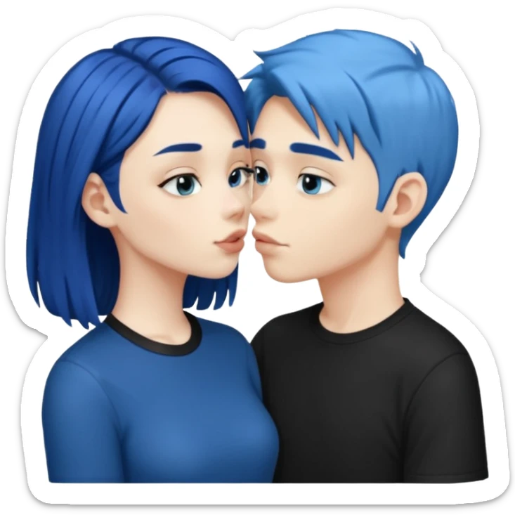 Loving dark Blue hair girl kissing blue hair boy both wearing black shirts sticker