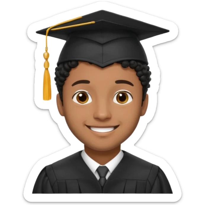 Graduated Students, Male, brown skin, black curly hair, proudly, short hair, wearing graduation cap sticker